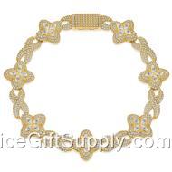 Cuban Link Bracelet Iced Out Flower Cross Four-Leaf Clover Diamond Chain Jewelry
